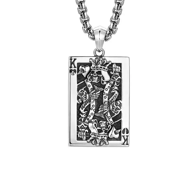 Distressed Dark King Spade K Necklace