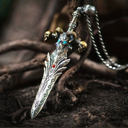 Vintage skull sheep head sword angel sword necklace