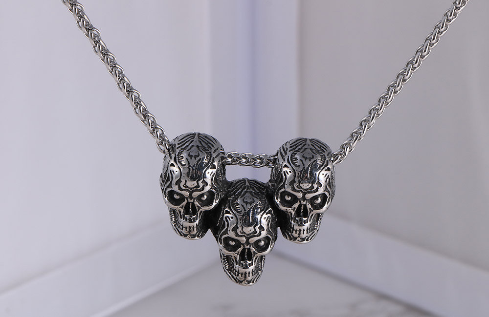 Vintage Titanium Steel Skull Pendant Necklace