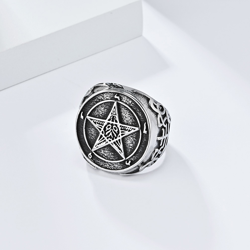 Vintage Fallen Angel Pentagram Ring
