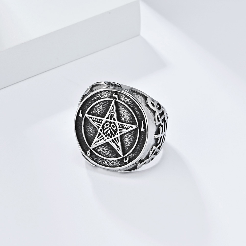 Vintage Fallen Angel Pentagram Ring