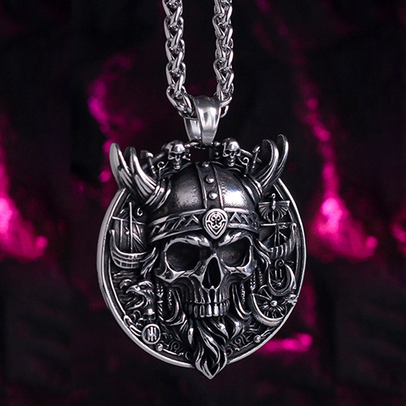 Large Skull Embossed Pendant Necklace