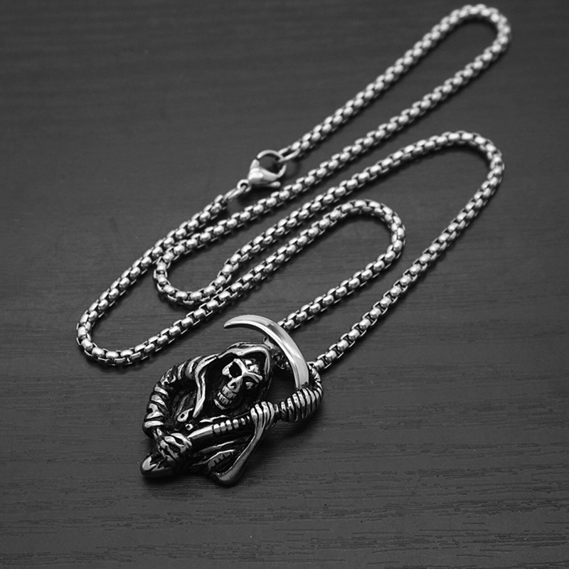 Gothic Death Scythe Skull Pendant Necklace