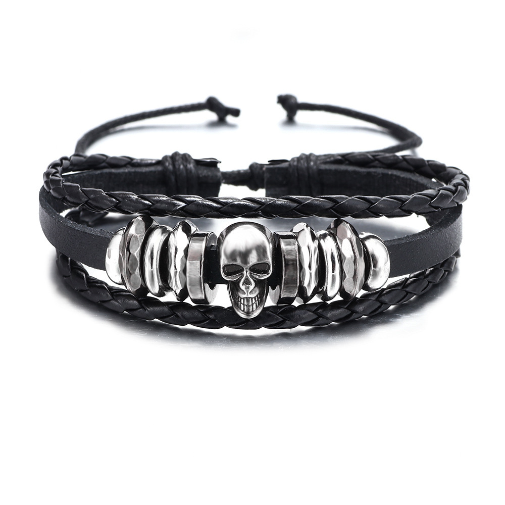 Punk skull leather bracelet