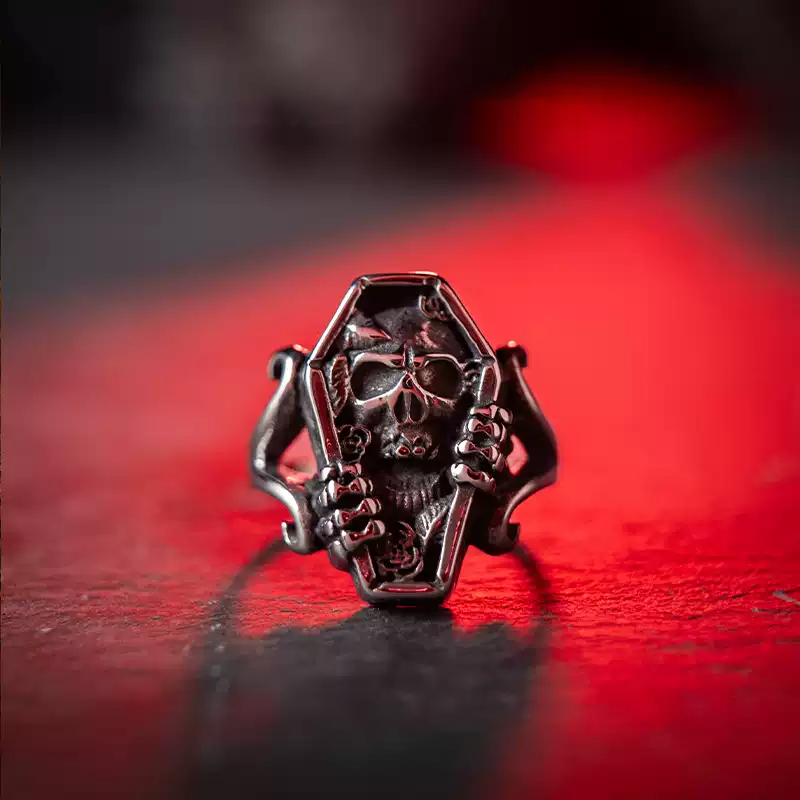 Personalized Retro Skull Coffin Ring