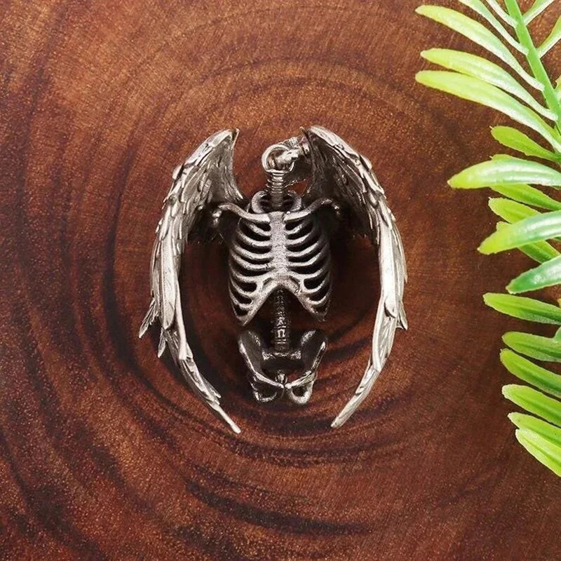 Sternum Skull Bone Wings Necklace
