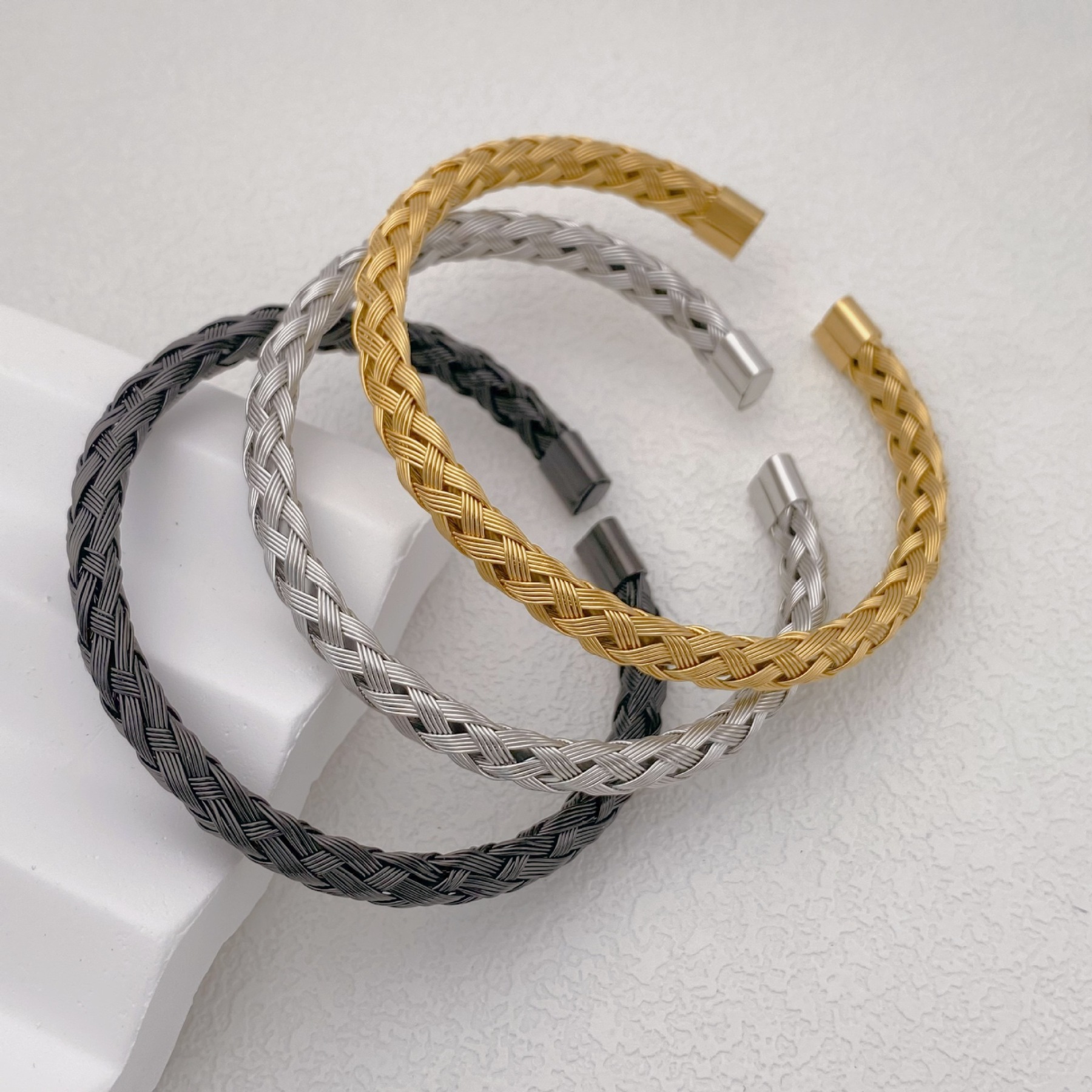 Silver braided bracelet (open)