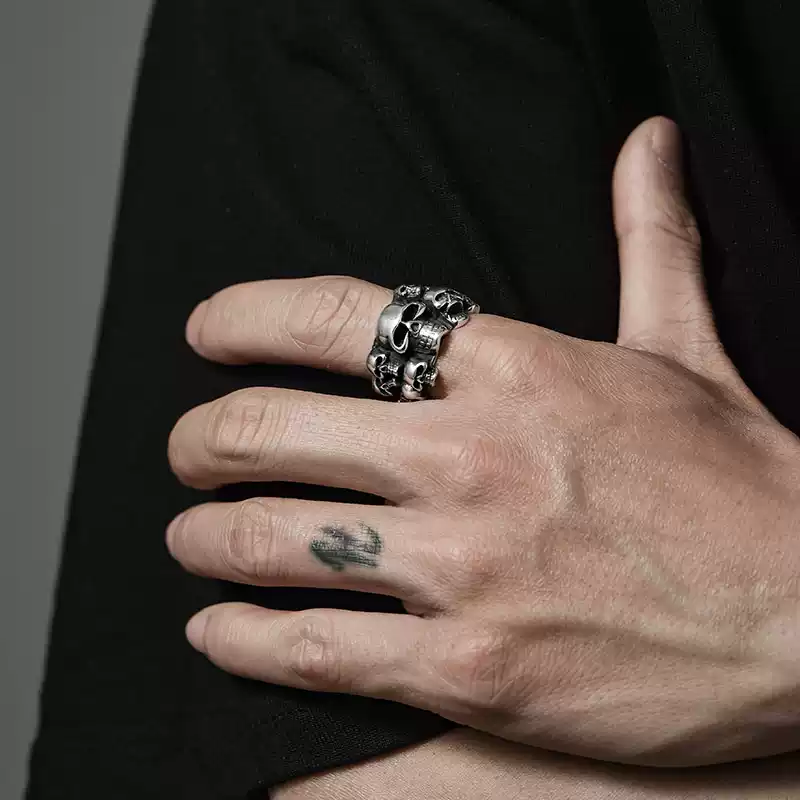 Sterling Silver Phantom Skull Biker Ring