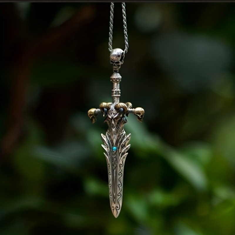 Vintage skull sheep head sword angel sword necklace