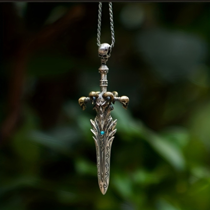 Vintage skull sheep head sword angel sword necklace
