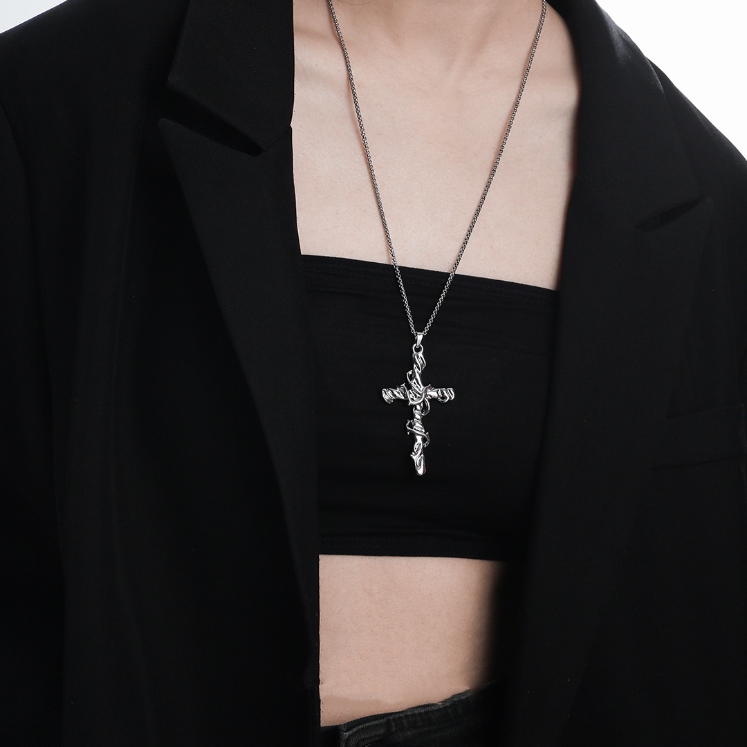 Thorns entwined cross necklace