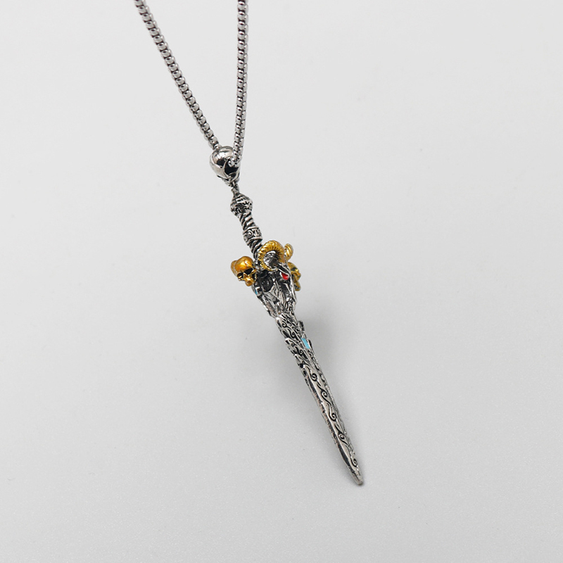 Vintage skull sheep head sword angel sword necklace