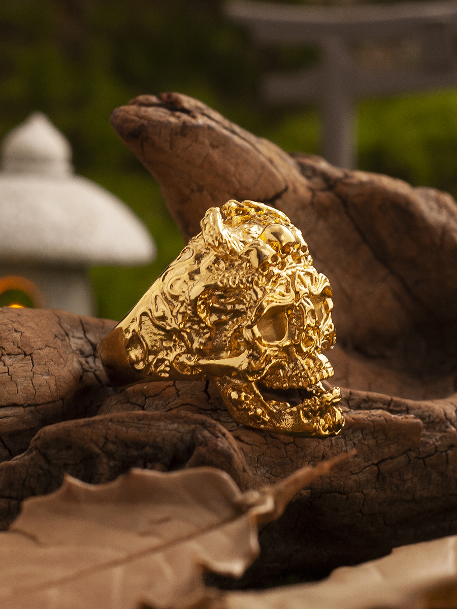 Dragon pattern skull open ring