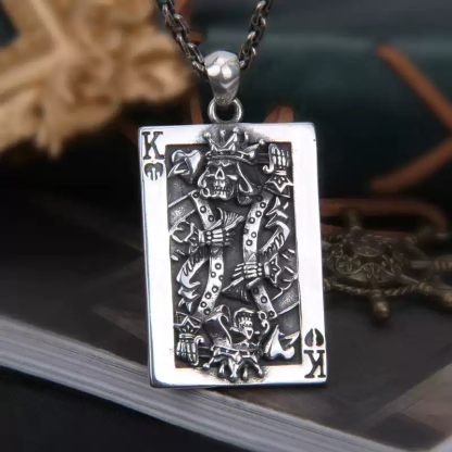 Distressed Dark King Spade K Necklace