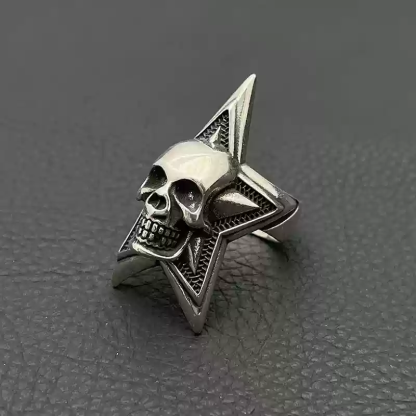 Vintage skull big five-pointed star ring