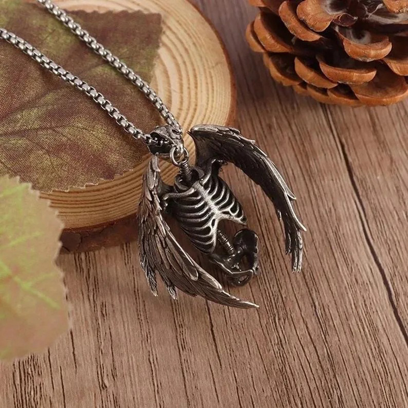 Sternum Skull Bone Wings Necklace