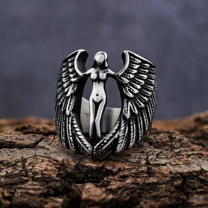 Goddess wing shape ring titanium steel ring