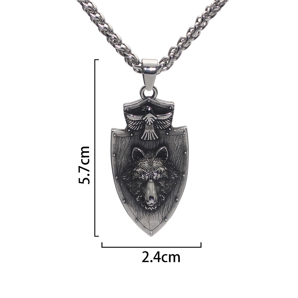Viking wolf head crow necklace