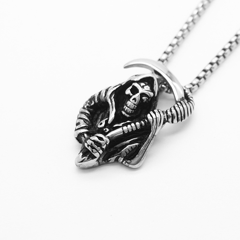 Gothic Death Scythe Skull Pendant Necklace