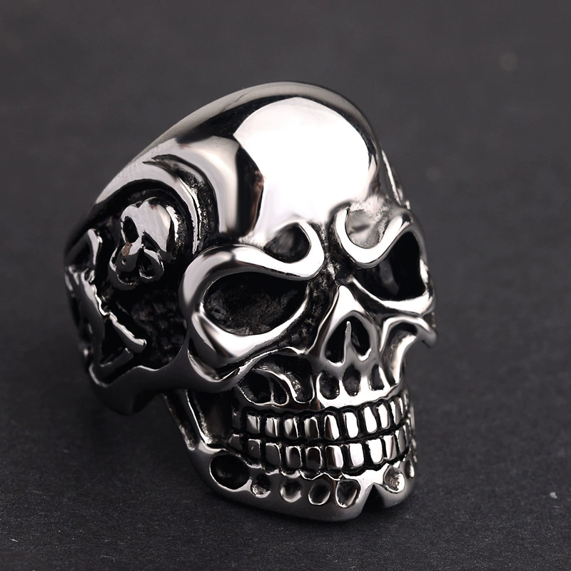 Silver Gigantic Skull Biker Ring