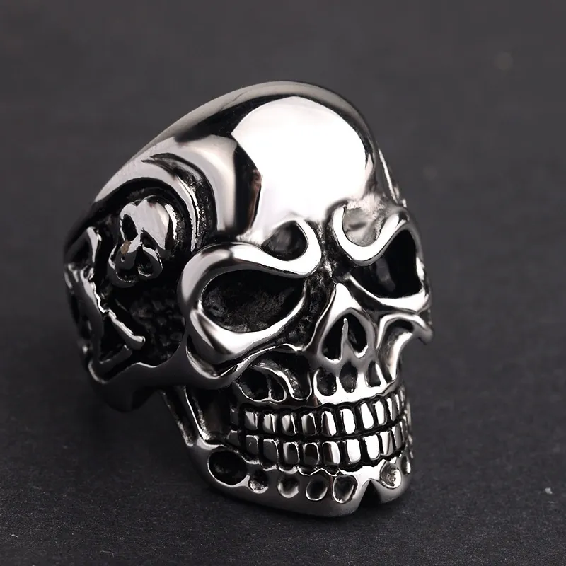 Silver Gigantic Skull Biker Ring