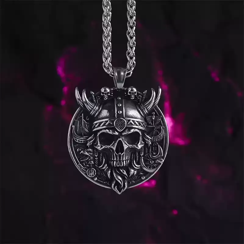 Large Skull Embossed Pendant Necklace