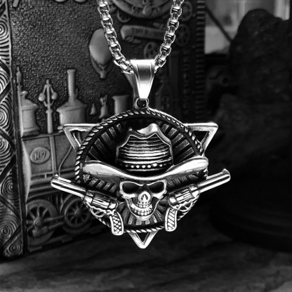 Western Cowboy Skull Double Gun Necklace
