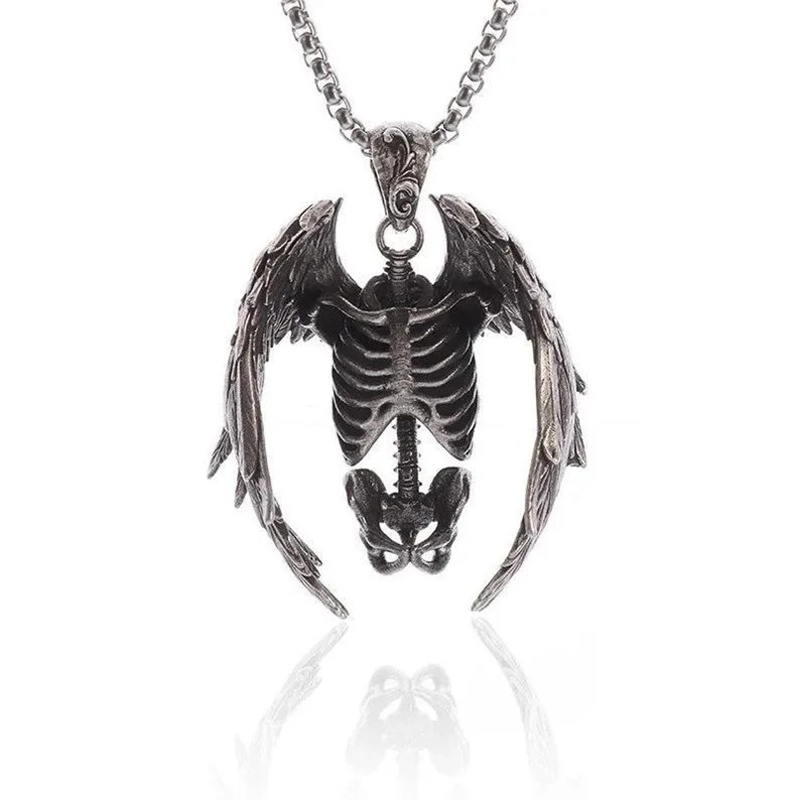 Sternum Skull Bone Wings Necklace