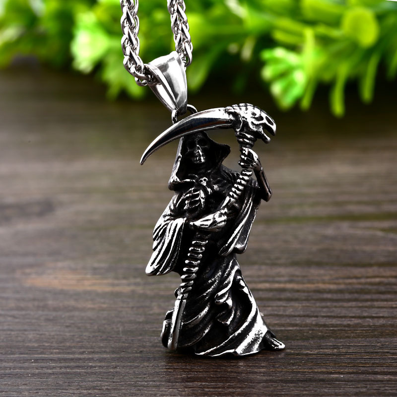 Vintage solid 3D death titanium steel pendant necklace