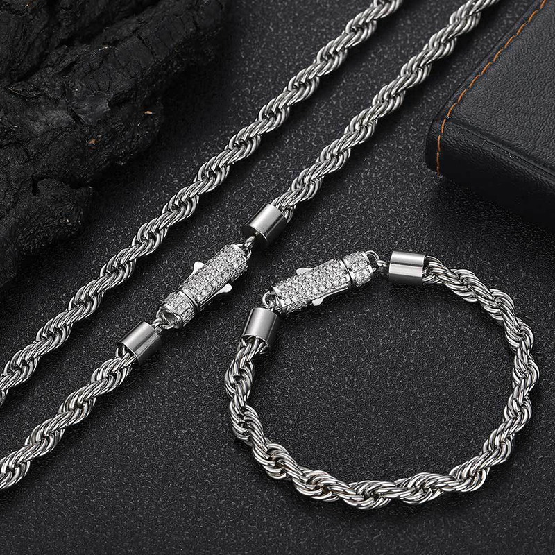 Diamond buckle twist chain hip hop jewelry