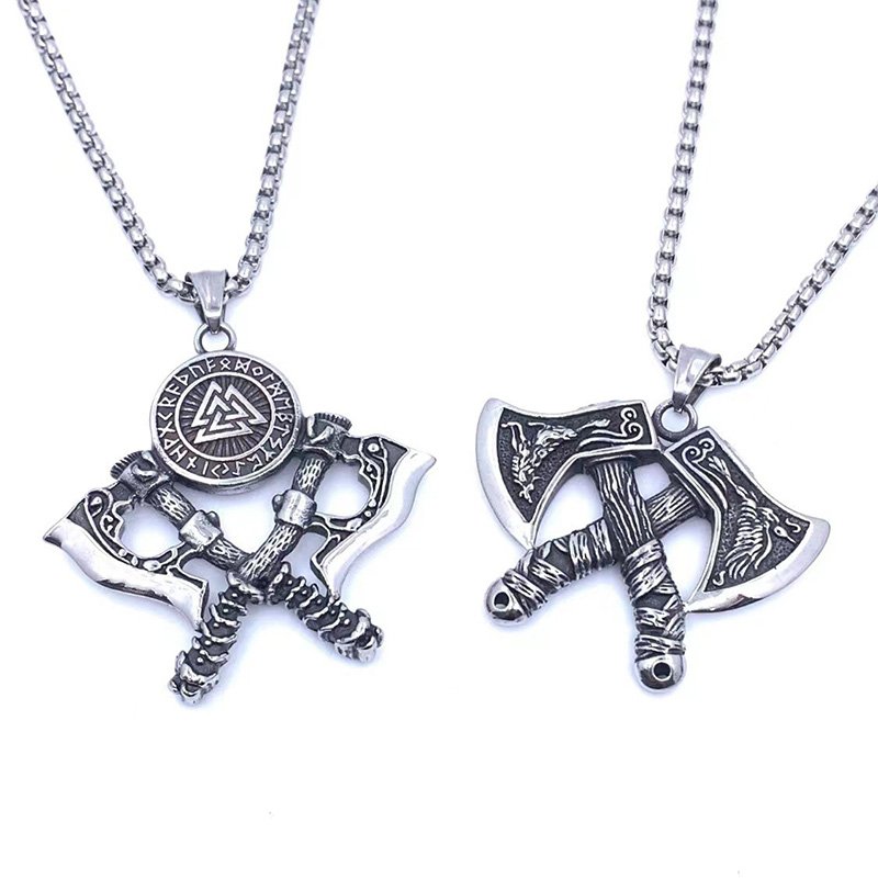 Viking Odin Axe Rune Shield Necklace