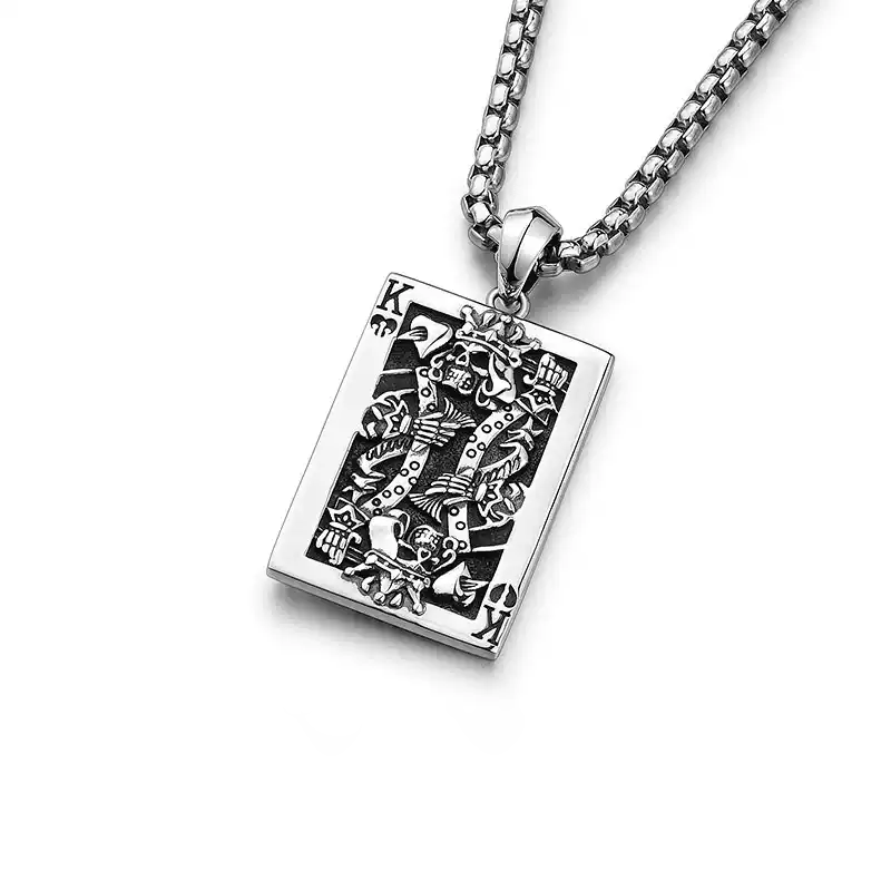 Distressed Dark King Spade K Necklace