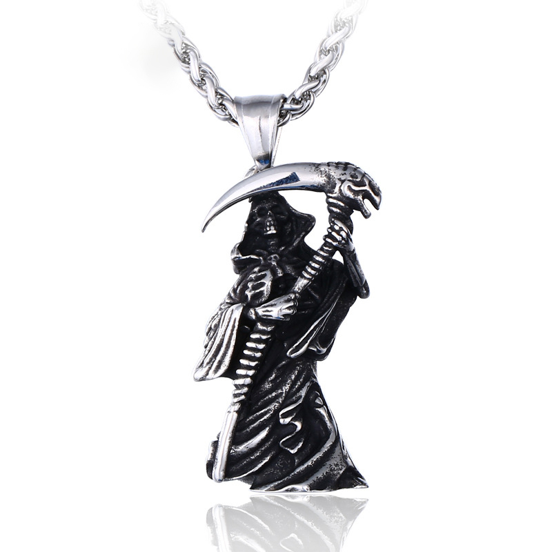 Vintage solid 3D death titanium steel pendant necklace