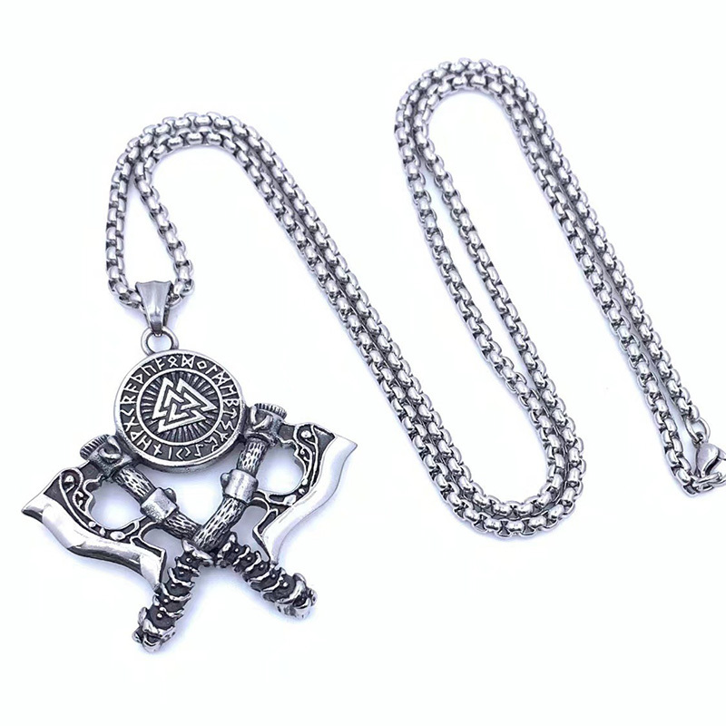 Viking Odin Axe Rune Shield Necklace