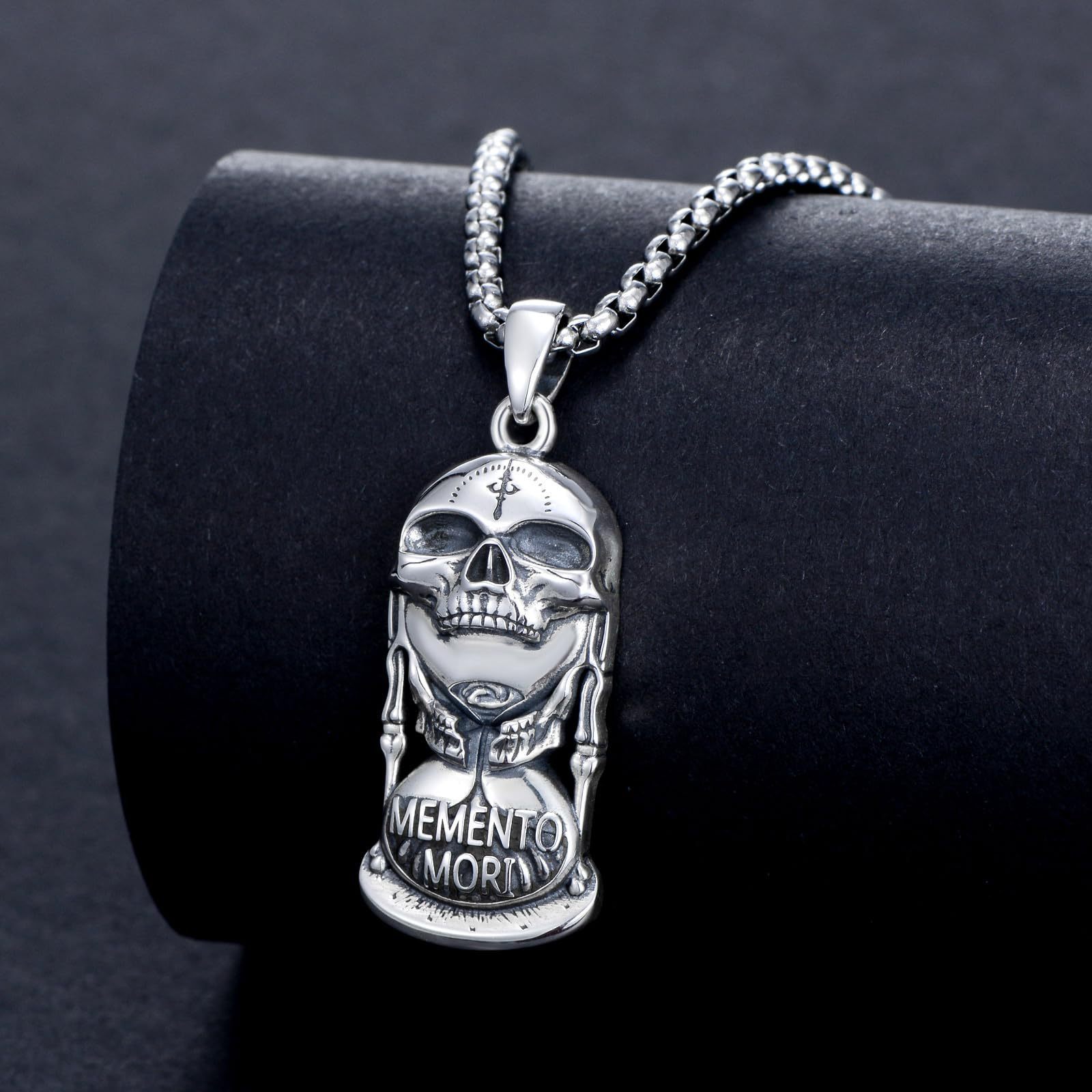 Death Warning Skull Hourglass Necklace