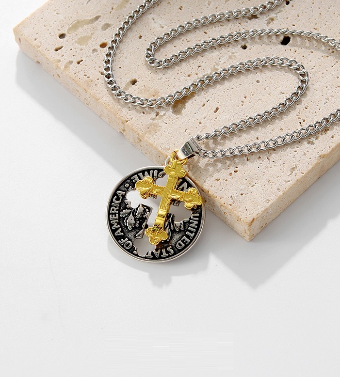Openwork coin cross necklace