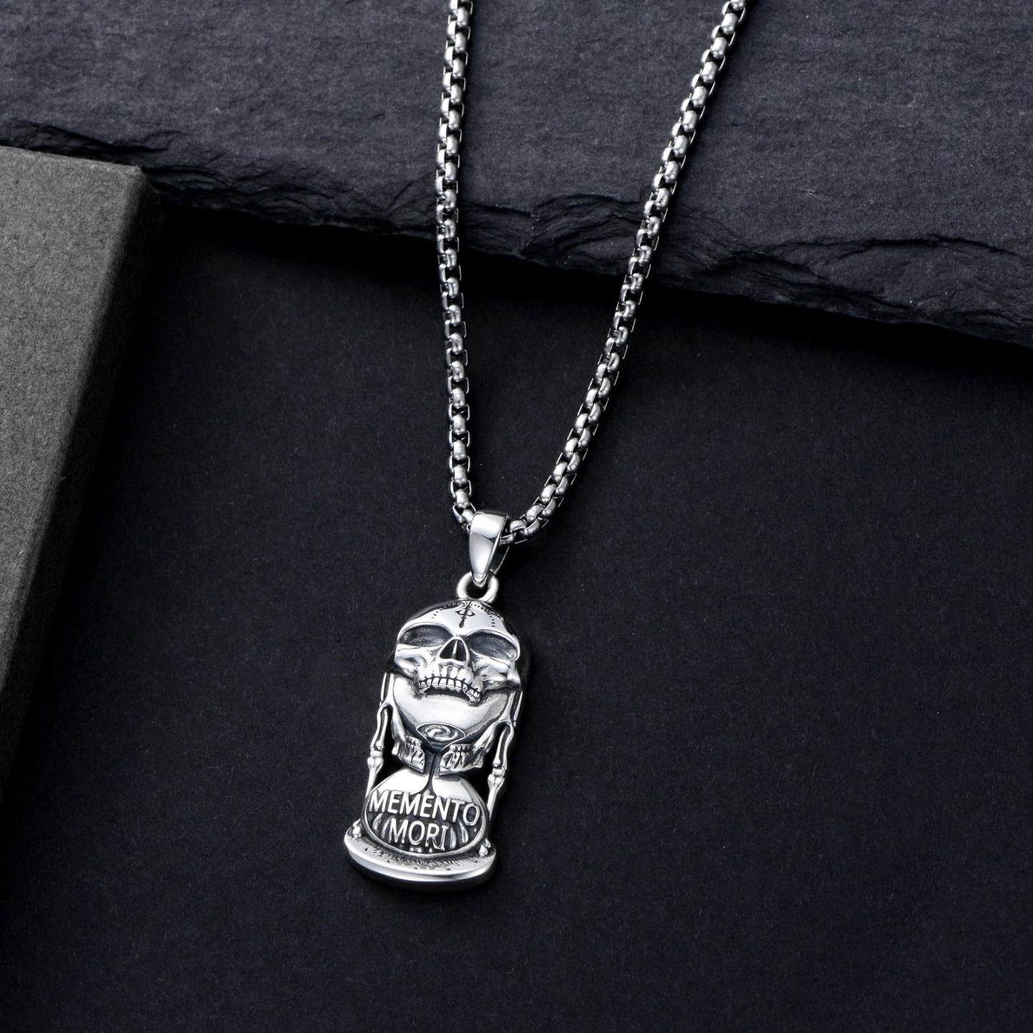 Death Warning Skull Hourglass Necklace