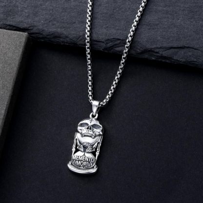 Death Warning Skull Hourglass Necklace