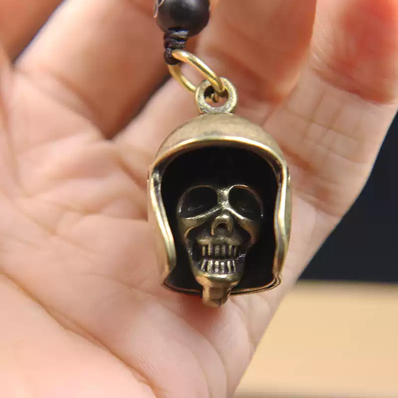 Brass skull helmet bell charm