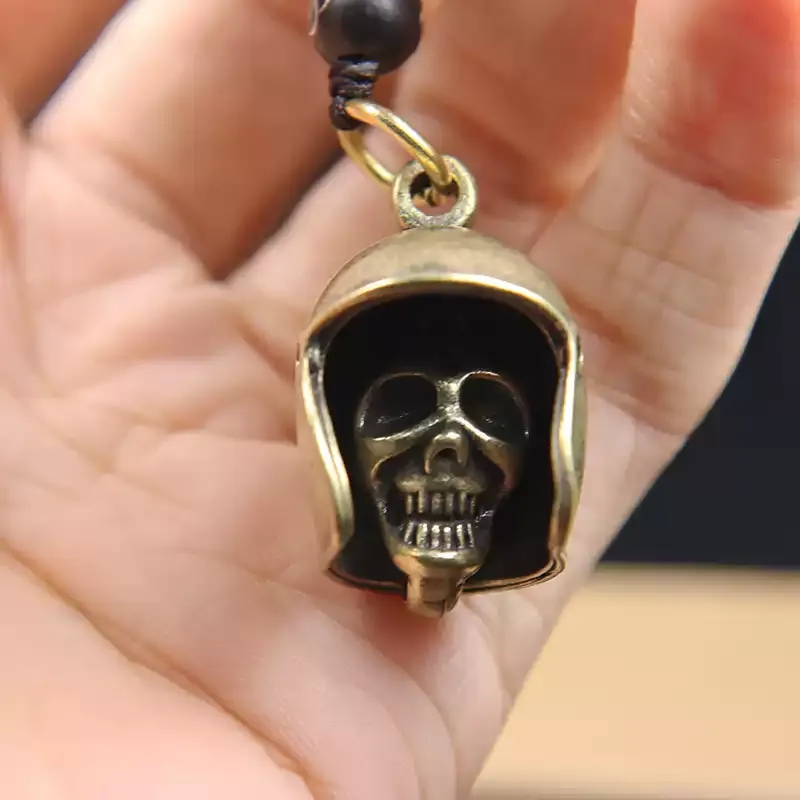 Brass skull helmet bell charm