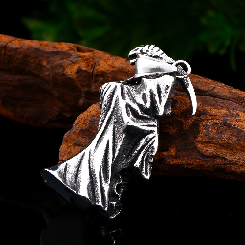 Vintage solid 3D death titanium steel pendant necklace