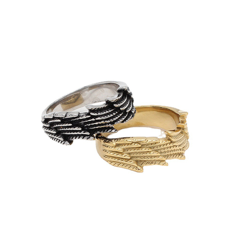 Personalized retro wing feather ring