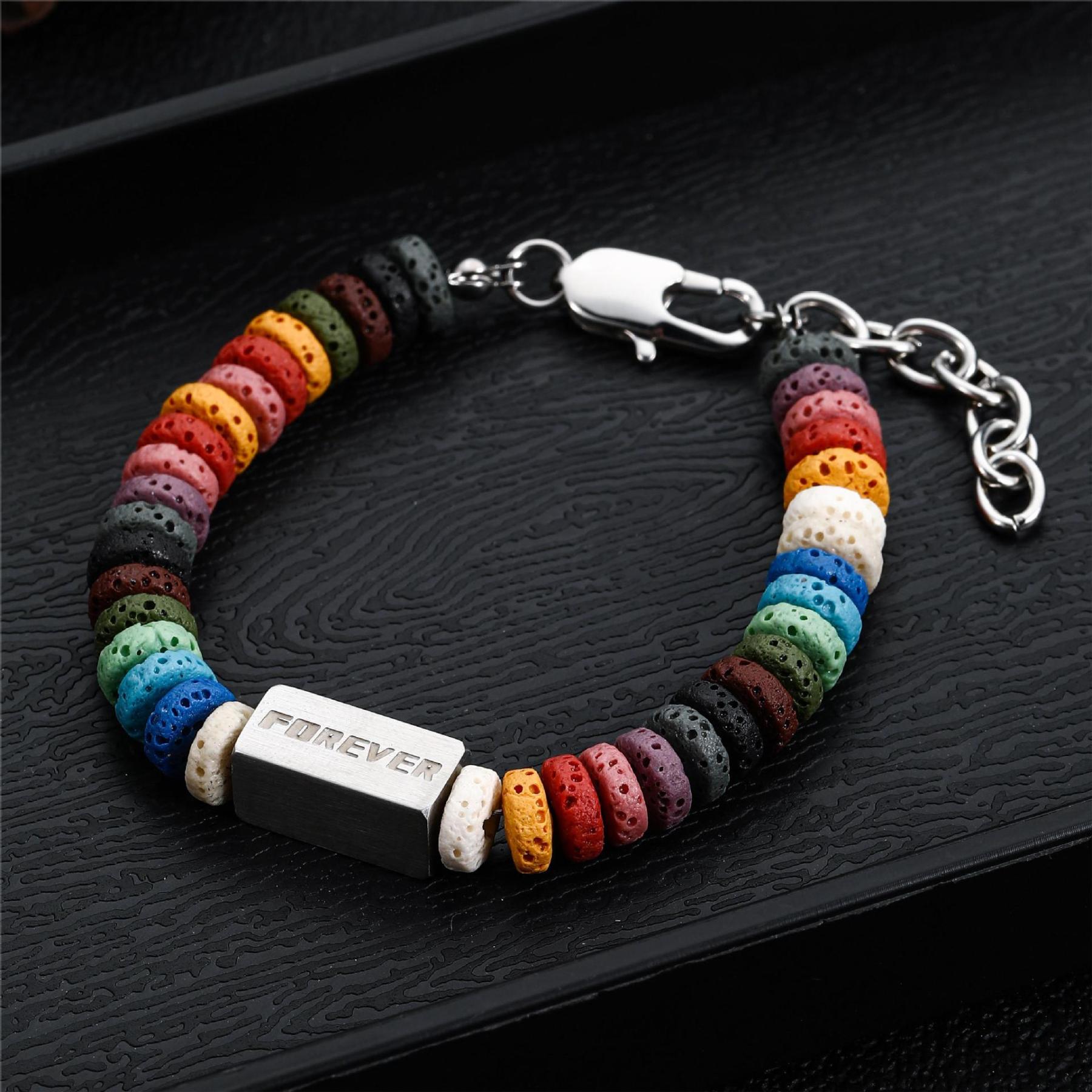 Colorful volcanic stone bracelet