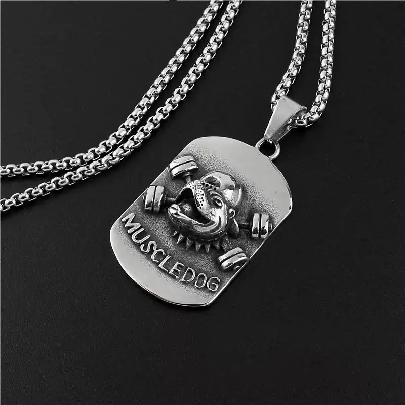 Three-dimensional muscle dog tag titanium steel personality necklace