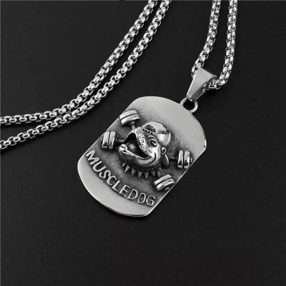 Three-dimensional muscle dog tag titanium steel personality necklace