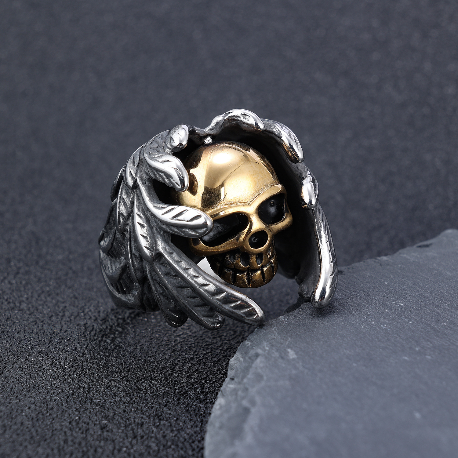 Dark Fallen Angel Skull Ring