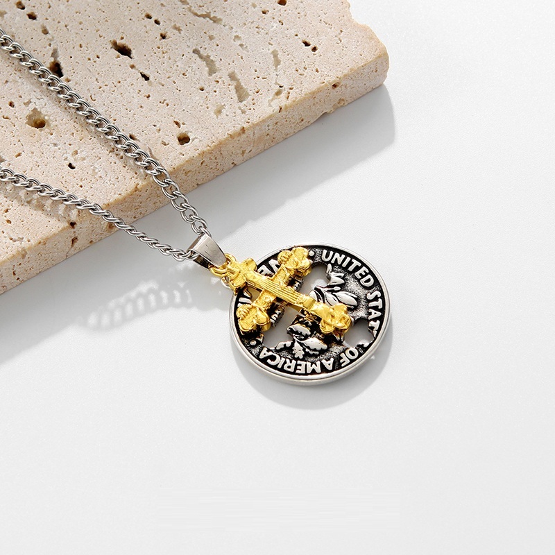 Openwork coin cross necklace