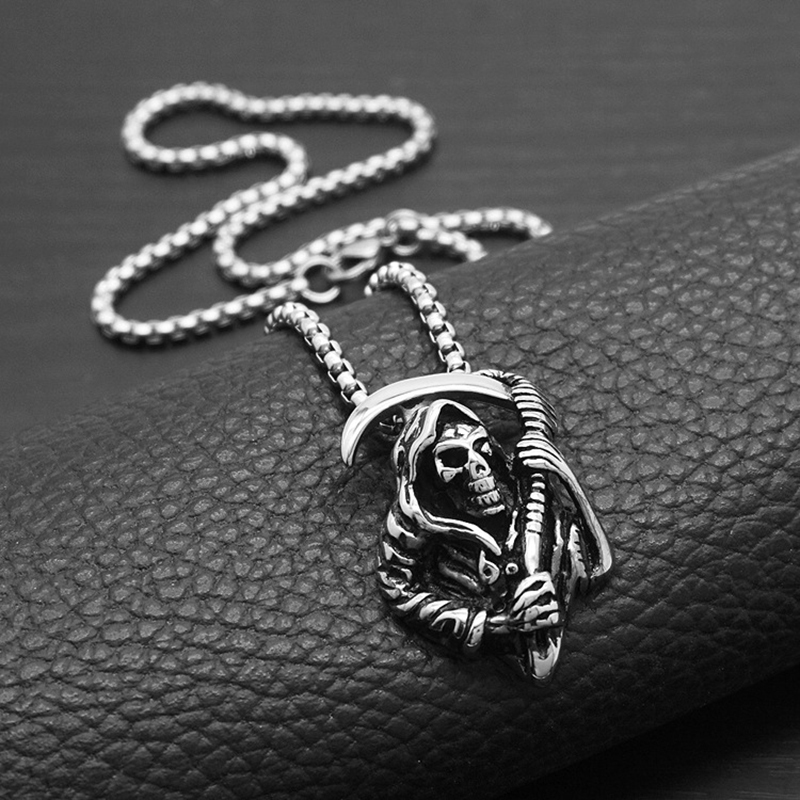 Gothic Death Scythe Skull Pendant Necklace