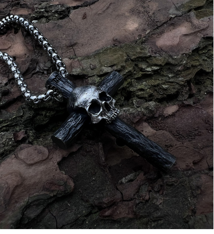 Skeleton Stake Cross Necklace