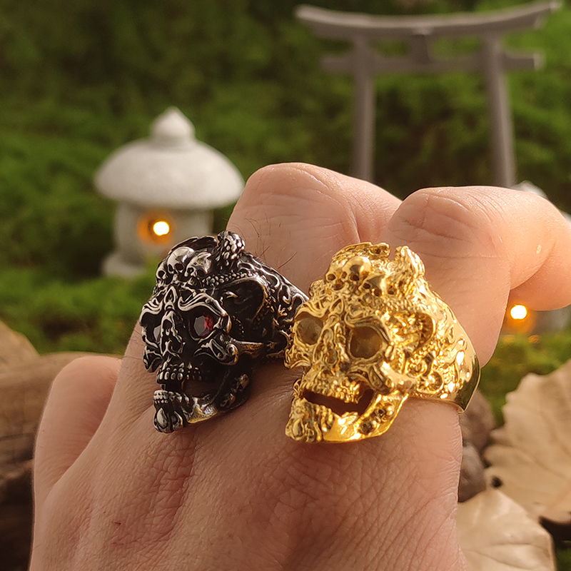 Dragon pattern skull open ring
